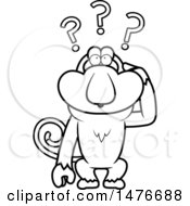 Clipart Of A Confused Black And White Proboscis Monkey Scratching His Head Royalty Free Vector Illustration