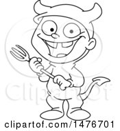 Clipart Of A Lineart Boy In A Devil Costume Royalty Free Vector Illustration