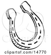 Black And White Metal Lucky Horseshoe Over A White Background