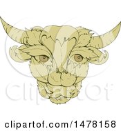 Poster, Art Print Of Green Leafy Cow Or Bull Head In Sketch Style