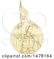 Sketch Styled Joan Of Arc Holding A Flag