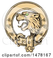 Poster, Art Print Of Scottish Wildcat Highlands Tiger In A Celtic Belt On A White Background