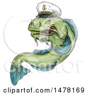 Poster, Art Print Of Captain Catfish In Tattoo Style On A White Background