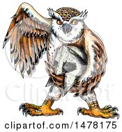 Poster, Art Print Of Tattoo Styled Owl Holding A Spartan Helmet On A White Background