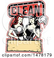 Clipart Of A Pair Of Maids With A Mop And Duster In A Clean Design Royalty Free Vector Illustration