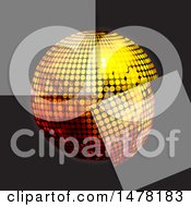 Poster, Art Print Of 3d Gold Disco Ball With Semi Transparent Squares On Black