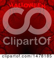 Poster, Art Print Of Background Of Black Bare Tree Branches On Red With Halloween Text