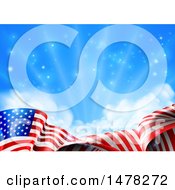 Clipart Of A Rippling American Flag Under Blue Sky With Sunshine Royalty Free Vector Illustration