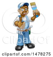 Clipart Of A Cartoon Happy Black Male Painter Holding Up A Brush And Giving A Thumb Up Royalty Free Vector Illustration