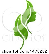 Poster, Art Print Of Green Leaves And Profiled Faces
