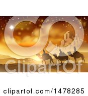 Clipart Of A Shooting Star Of David Over The Wise Men And Bethlehem Royalty Free Vector Illustration by AtStockIllustration