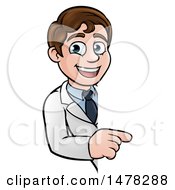 Clipart Of A Happy White Male Scientist Pointing Around A Sign Royalty Free Vector Illustration