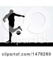 Poster, Art Print Of Black Silhouetted Male Soccer Player Over Gray