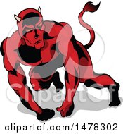 Clipart Of A Muscular Red Devil On All Fours Royalty Free Vector Illustration