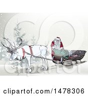 Poster, Art Print Of White Elk Pulling Santas Sleigh