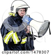 Poster, Art Print Of Fireman Using A Megaphone