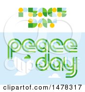 Clipart Of A Dove With An Olive Branch And Peace Text Over Sky And Peace Day Text Royalty Free Vector Illustration