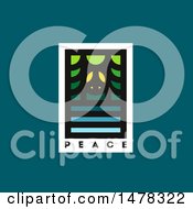 Clipart Of A Forest And Lake Design Over Peace Text On Teal Royalty Free Vector Illustration