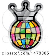 Poster, Art Print Of Colorful Globe And Crown Outlined In Silver