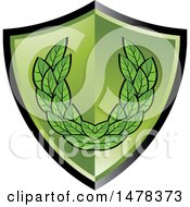 Clipart Of A Green Shield With Leaves Royalty Free Vector Illustration