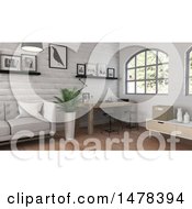 Clipart Of A 3d Home Office Interior Royalty Free Illustration
