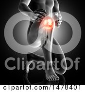 Clipart Of A 3d Man Kneeling With Highlighted Knee Joint Royalty Free Illustration