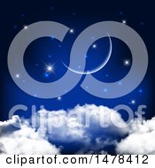 Poster, Art Print Of Crescent Moon And Stars Over Clouds