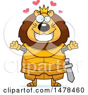Clipart Of A Chubby Lion Knight With Love Hearts And Open Arms Royalty Free Vector Illustration