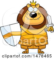 Poster, Art Print Of Chubby Lion Knight Holding A Sword And Shield