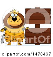 Clipart Of A Chubby Lion Knight By Wood Signs Royalty Free Vector Illustration