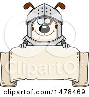 Clipart Of A Chubby Dog Knight Over A Banner Royalty Free Vector Illustration