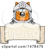 Clipart Of A Chubby Cat Knight Over A Banner Royalty Free Vector Illustration
