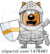 Clipart Of A Chubby Cat Knight With An Idea Royalty Free Vector Illustration