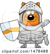 Clipart Of A Chubby Cat Knight Waving Royalty Free Vector Illustration