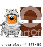 Clipart Of A Chubby Cat Knight By Wood Signs Royalty Free Vector Illustration
