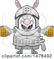 Clipart Of A Chubby Rabbit Knight Holding Beers Royalty Free Vector Illustration by Cory Thoman