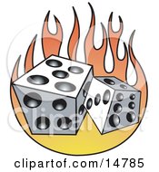 Pair Of White And Black Dice And Flames