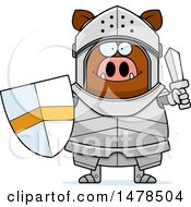 Poster, Art Print Of Chubby Boar Knight Holding A Shield And Sword