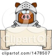 Clipart Of A Chubby Boar Knight Over A Banner Royalty Free Vector Illustration