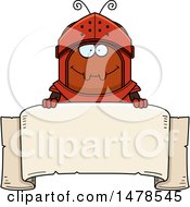 Clipart Of A Chubby Ant Knight Over A Banner Royalty Free Vector Illustration by Cory Thoman