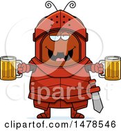 Clipart Of A Chubby Ant Knight Holding Beers Royalty Free Vector Illustration by Cory Thoman