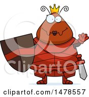 Clipart Of A Chubby Queen Ant In Armor Waving Royalty Free Vector Illustration