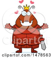 Clipart Of A Chubby Queen Ant In Armor With Love Hearts And Open Arms Royalty Free Vector Illustration