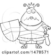 Clipart Of A Chubby Lineart Sad Queen Ant In Armor Royalty Free Vector Illustration