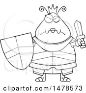 Clipart Of A Chubby Lineart Mad Queen Ant In Armor Royalty Free Vector Illustration
