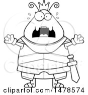 Clipart Of A Chubby Lineart Scared Queen Ant In Armor Royalty Free Vector Illustration