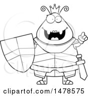 Clipart Of A Chubby Lineart Queen Ant In Armor With An Idea Royalty Free Vector Illustration