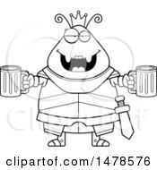 Clipart Of A Chubby Lineart Queen Ant In Armor Holding Beers Royalty Free Vector Illustration by Cory Thoman