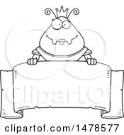 Clipart Of A Chubby Lineart Queen Ant In Armor Over A Banner Royalty Free Vector Illustration by Cory Thoman