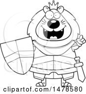 Clipart Of A Chubby Lineart Lion Knight With An Idea Royalty Free Vector Illustration
